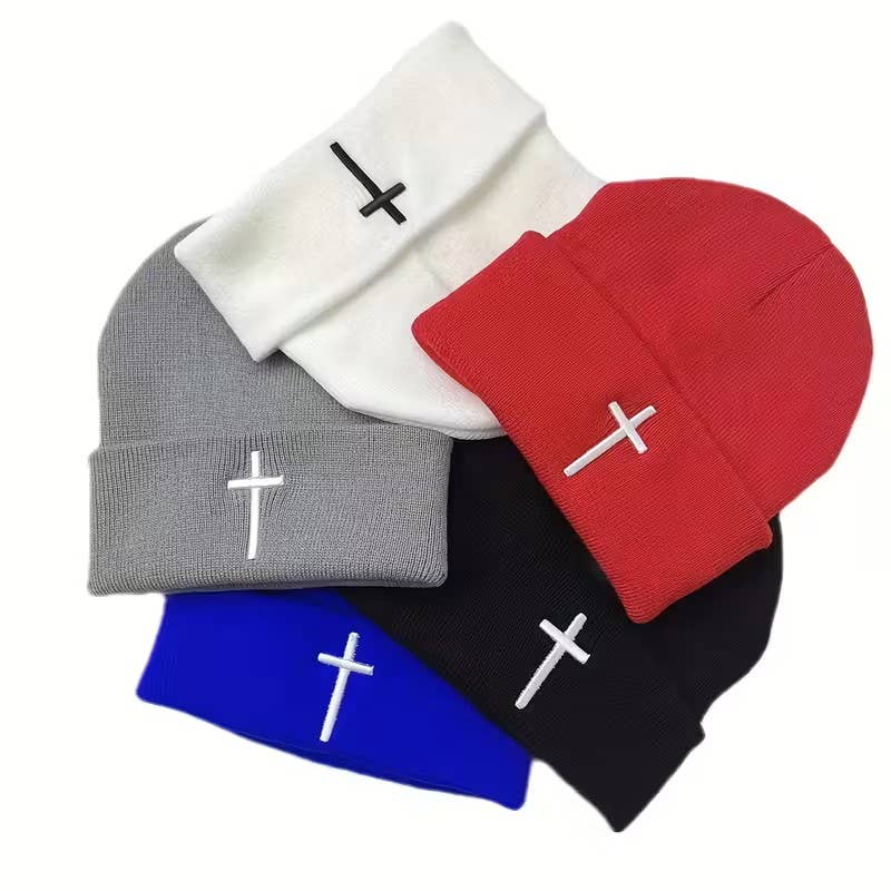 Gorro de Punto con Cruz Cristiana | Gorro de Invierno Unisex