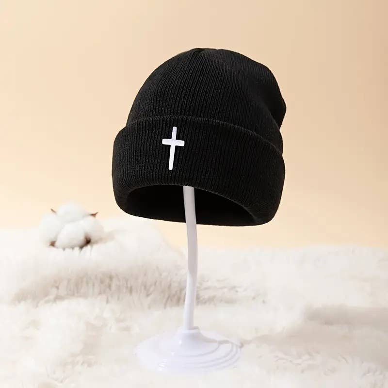 Gorro de Punto con Cruz Cristiana | Gorro de Invierno Unisex