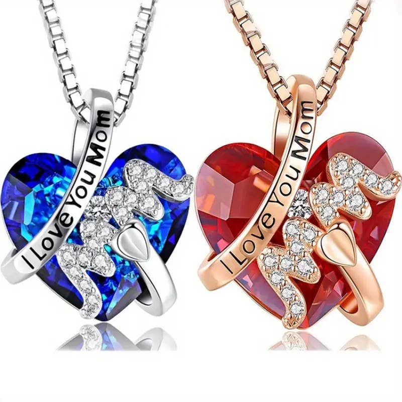 Colgante de Corazón Collar Mamá Te Quiero Mamá Joyería de Cristal