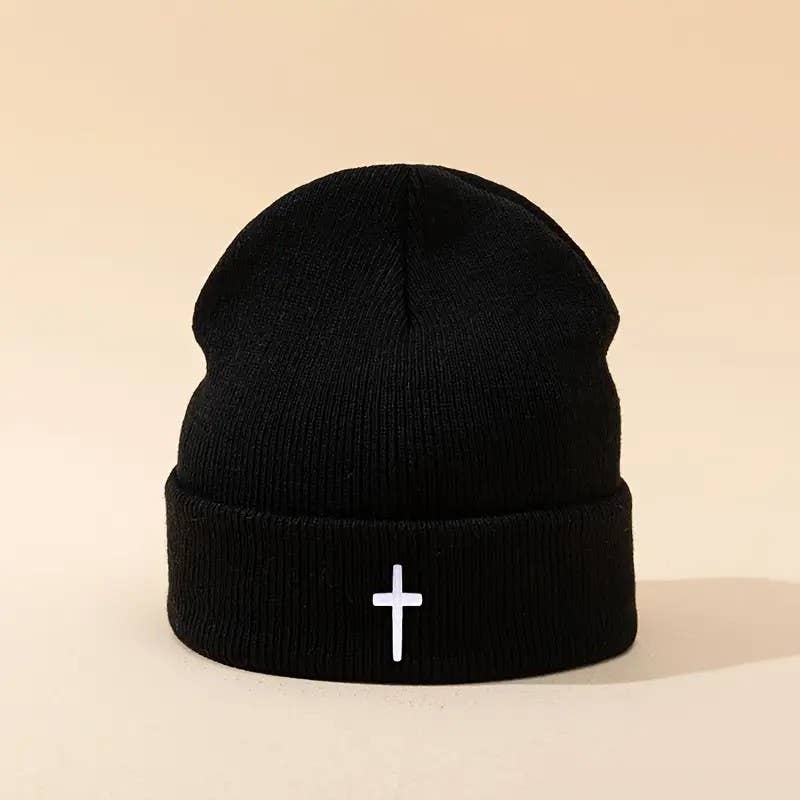 Gorro de Punto con Cruz Cristiana | Gorro de Invierno Unisex