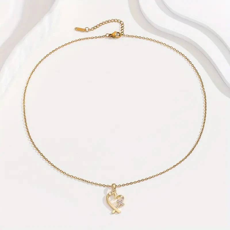 Colgante de Cruz en Forma de Corazón Collar Joyería Cristiana Regalo para Mujeres